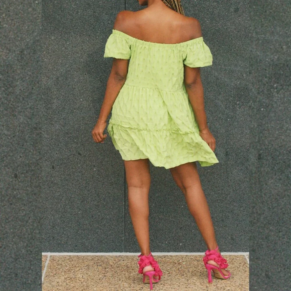 SMALL Lime Off- Shoulder Dress - Picture 3 of 4